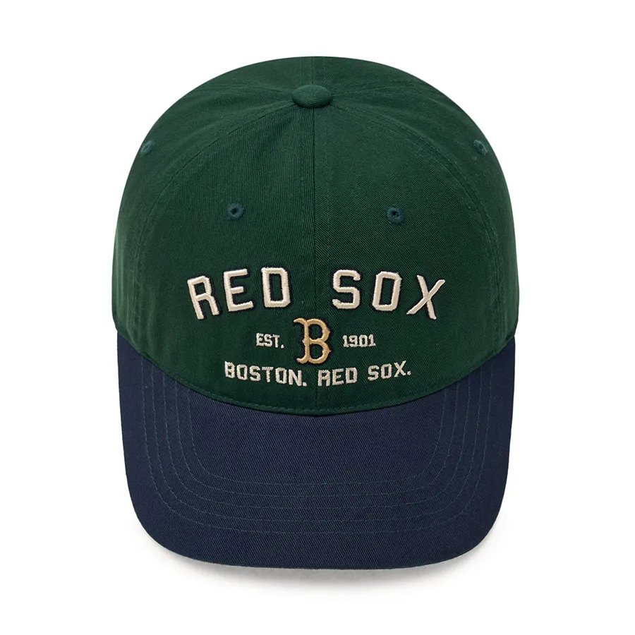 ★MLB Korea★ Varsity Lettering Unstructured Ball Cap BOS DC หมวกแก็ป Varsity Lettering Logo Color-Block Unstructured