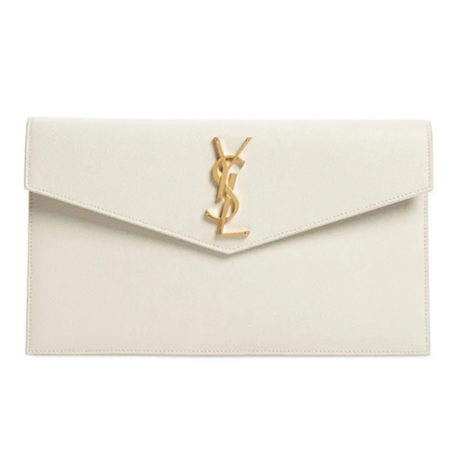 Túi Cầm Tay Nữ Yves Saint Laurent YSL Uptown Pouch Grain De Poudre Clutch White Màu Trắng