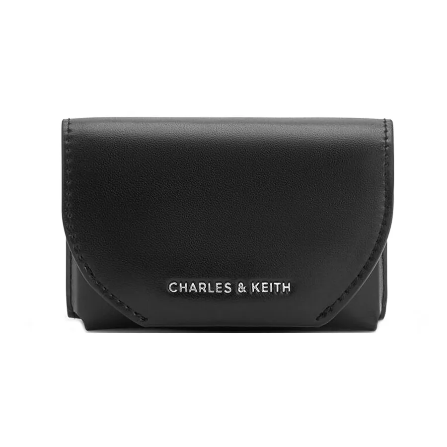 Ví Nữ Charles & Keith CNK Enola Front Flap Wallet CK6-10770658 Black Màu Đen