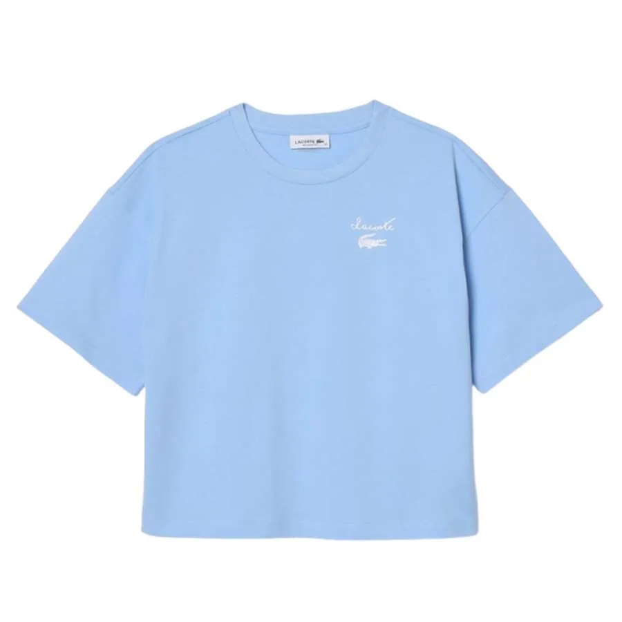 Áo Thun Nữ Lacoste Women's Cotton Logo T-Shirt TF2523 51 HBP Màu Xanh Nhạt Size 32