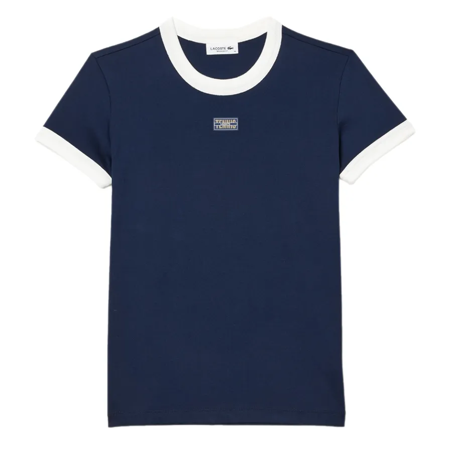 Áo Thun Nữ Lacoste Women's Slim Fit Cotton Tennis T-Shirt TF1663 51 XG4 Màu Xanh Trắng Size 34