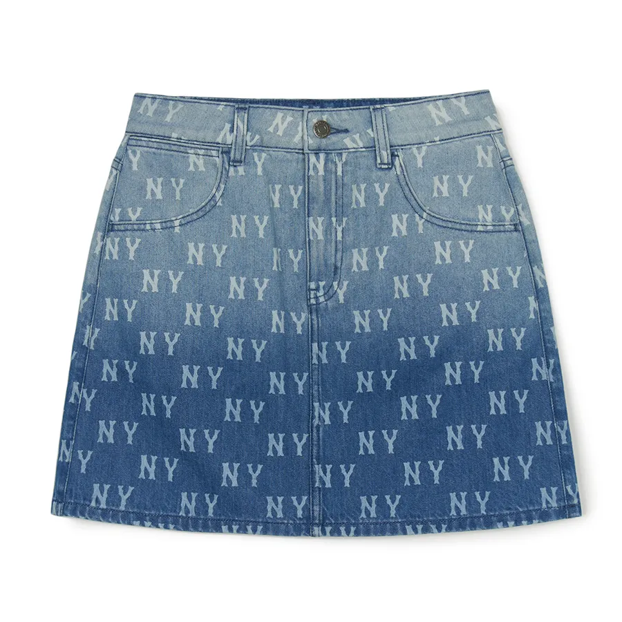 MLB■Logo Denim Skirt★送料込 Chân Váy Nữ MLB WMS Varsity Cursive Embroidery Denim Skirt
