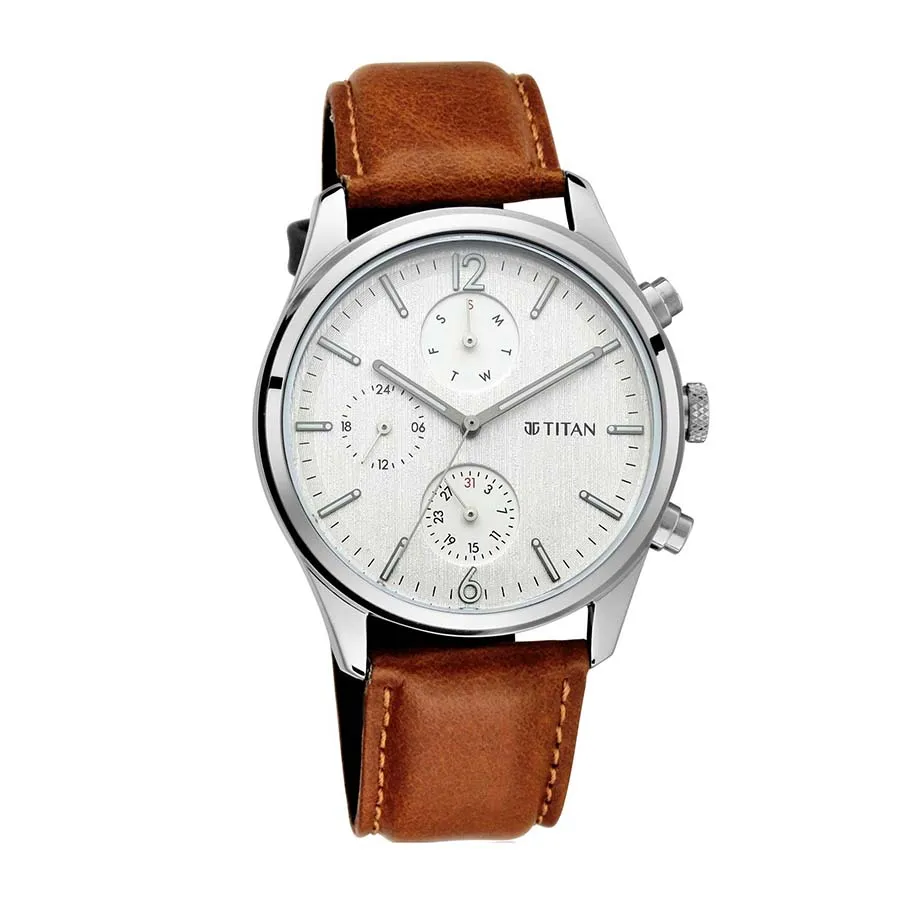 Đồng Hồ Nam Titan Neo V Leather Strap 1805SL04 Màu Nâu/Bạc Vua