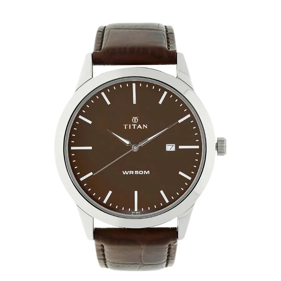 Đồng Hồ Nam Titan Quartz Analog Date Brown Dial Leather Strap 1584SL04 Màu Nâu