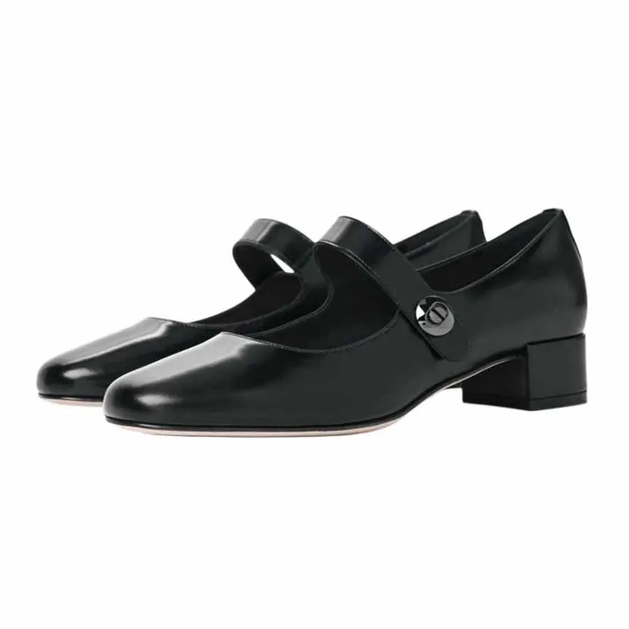 Giày Cao Gót Nữ Dior Block Heel Mary Jane Shoes Màu Đen Size 36