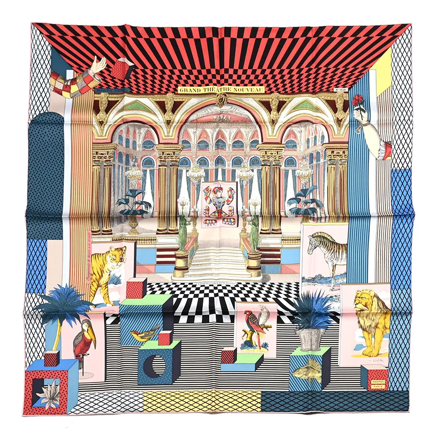 Khăn Nữ Hermès 90 Cm Silk Scarf Grand Theatre Nouveau Multicolour Phối Màu N-HM