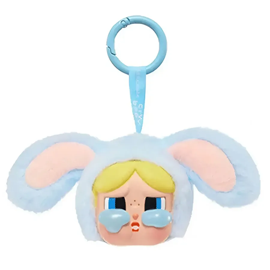 Móc Khóa Pop Mart Crybaby x Powerpuff Girls Series Vinyl Face Plush Bunny Bubbles Màu Hồng Xanh