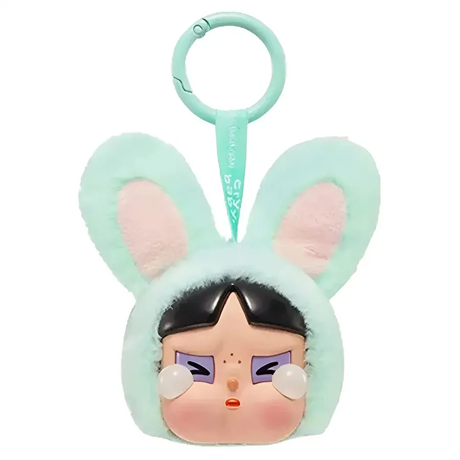 Móc Khóa Pop Mart Crybaby x Powerpuff Girls Series Vinyl Face Plush Blind Box Bunny Buttercup Màu Xanh