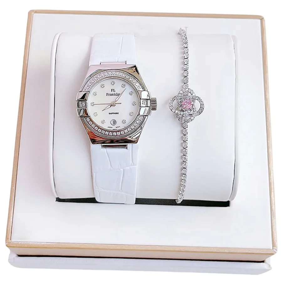 Set Đồng Hồ Và Vòng Đeo Tay Nữ FL Franklin Quartz Watch FL42210 Màu Trắng