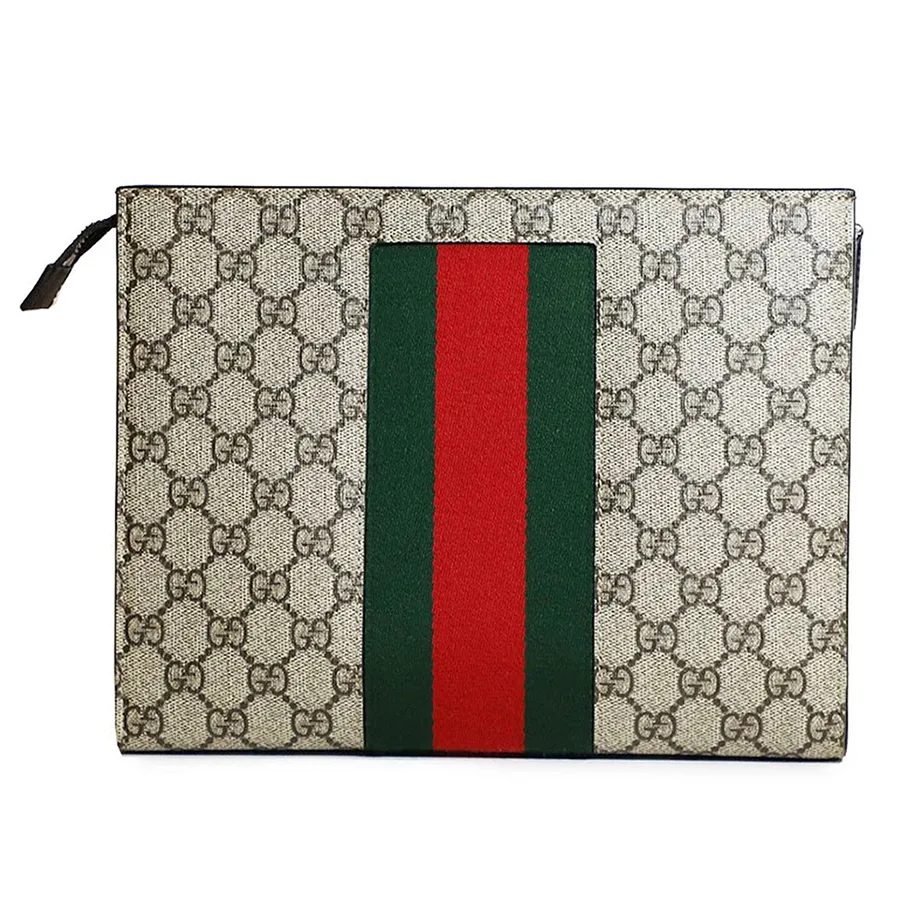 Túi Cầm Tay Nam Gucci GG Supreme Canvas Web Clutch 475316 Phối Màu D-QN