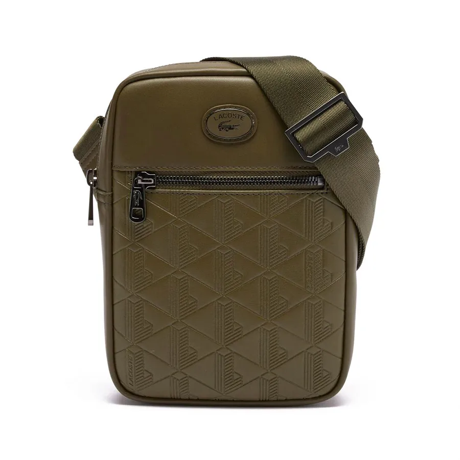 Túi Đeo Chéo Nam Lacoste Embossed Monogram Vertical Satchel NH4486MR N62 Màu Xanh Rêu