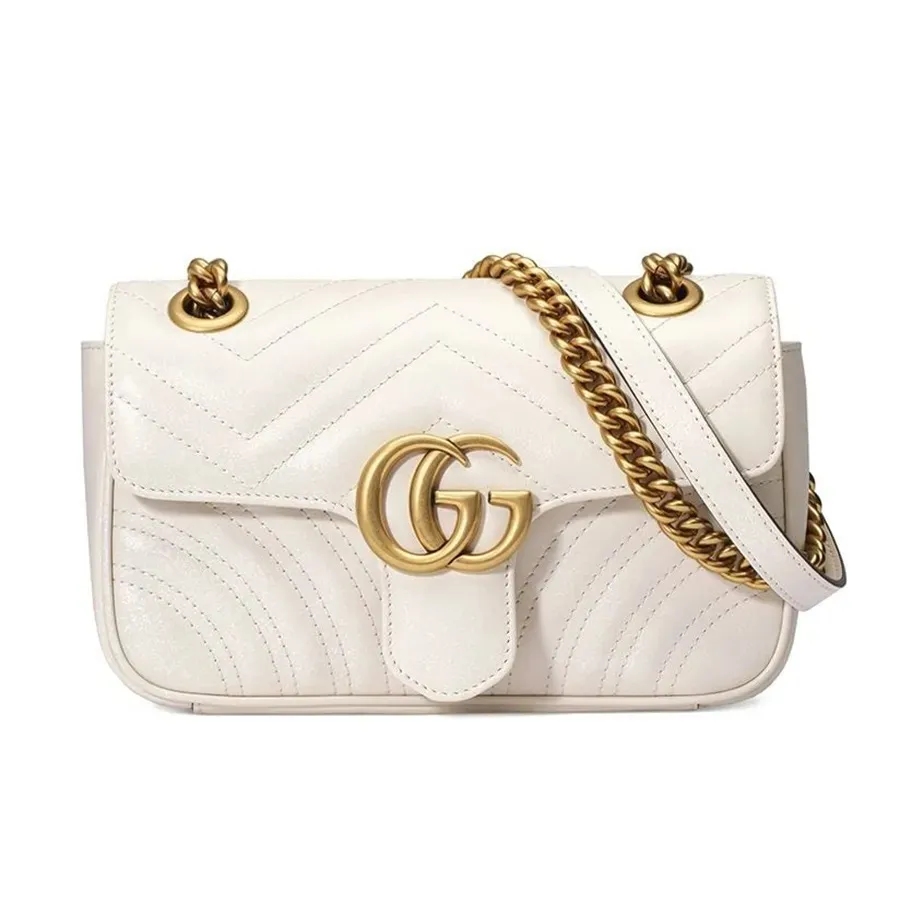 Túi Đeo Chéo Nữ Gucci GG Marmont Matelassé Leather Mini Bag Màu Trắng D-HY