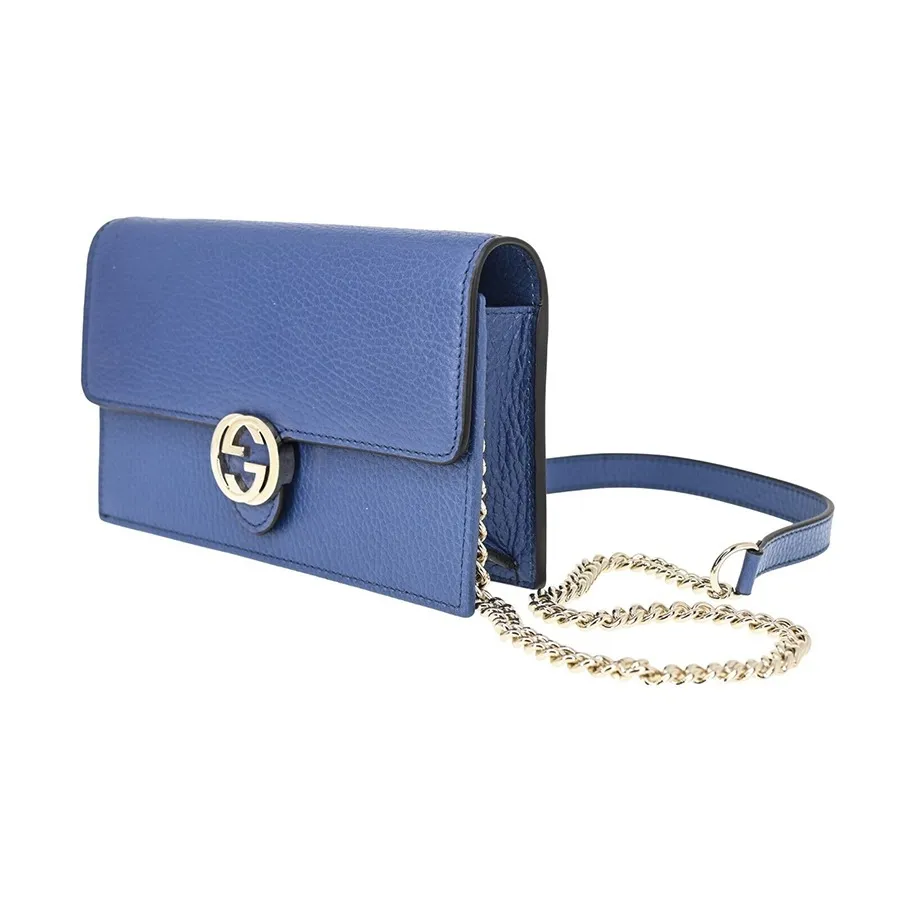 Túi Đeo Chéo Nữ Gucci Interlocking GG Leather Wallet On Chain Màu Xanh Blue