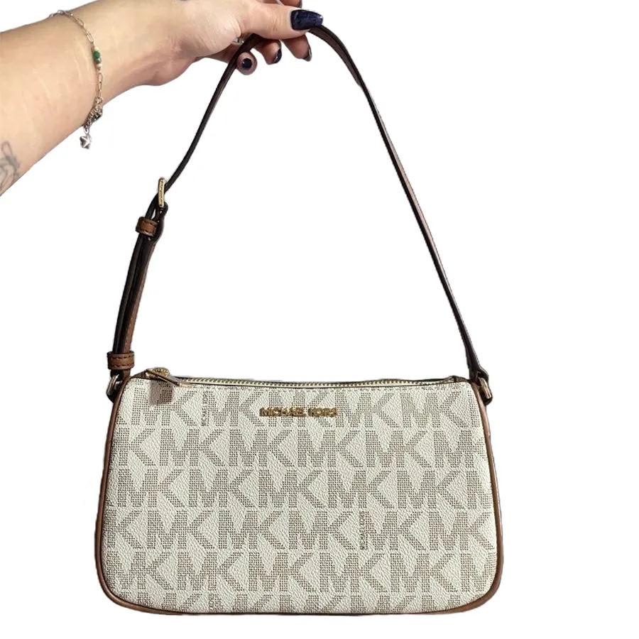 Túi Đeo Vai Nữ Michael Kors MK Jet Set Pouchette Shoulder Bag Màu Trắng Nâu  