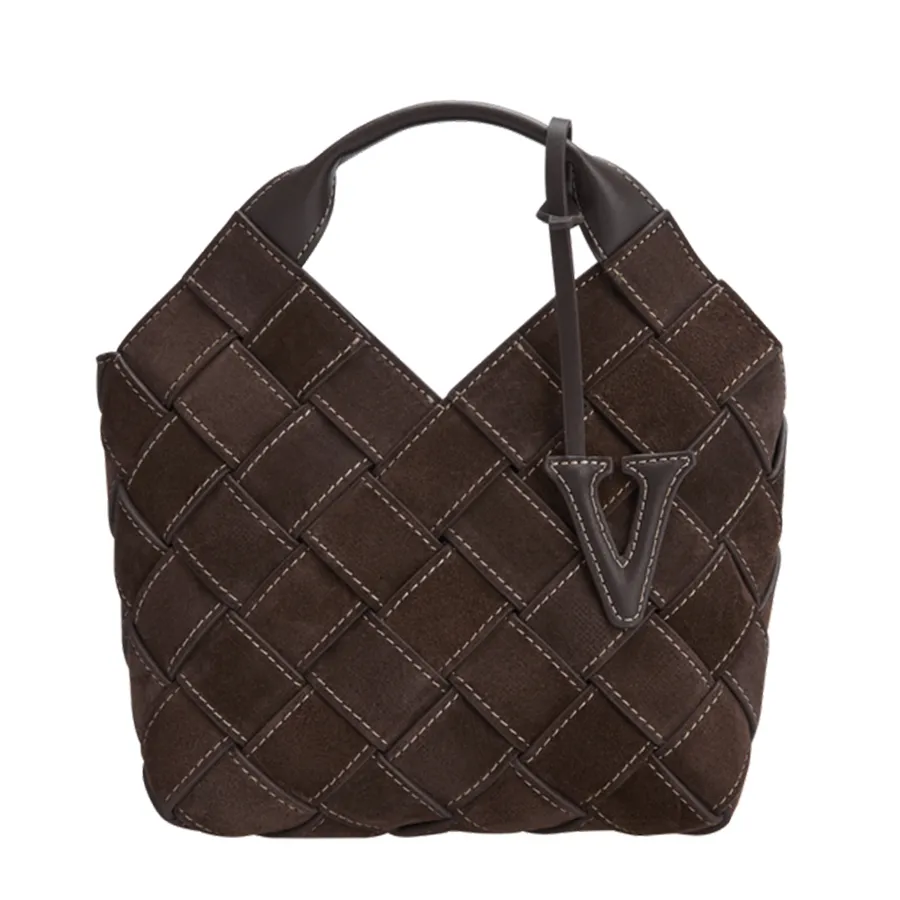 Túi Xách Tay Nữ Verafied Espresso Woven Basket Bag Màu Nâu Đậm