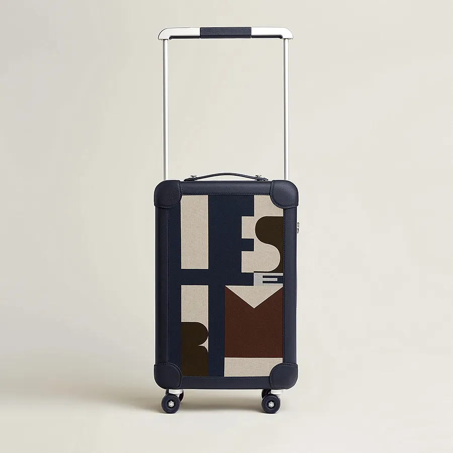 Vali Hermès HM Cabin Suitcase Noir Bleu Indigo/Écru/Beige