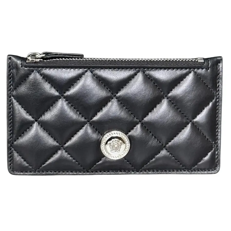 Ví Đựng Thẻ Versace Medusa Head Quilted Black Leather Zipper Card ...