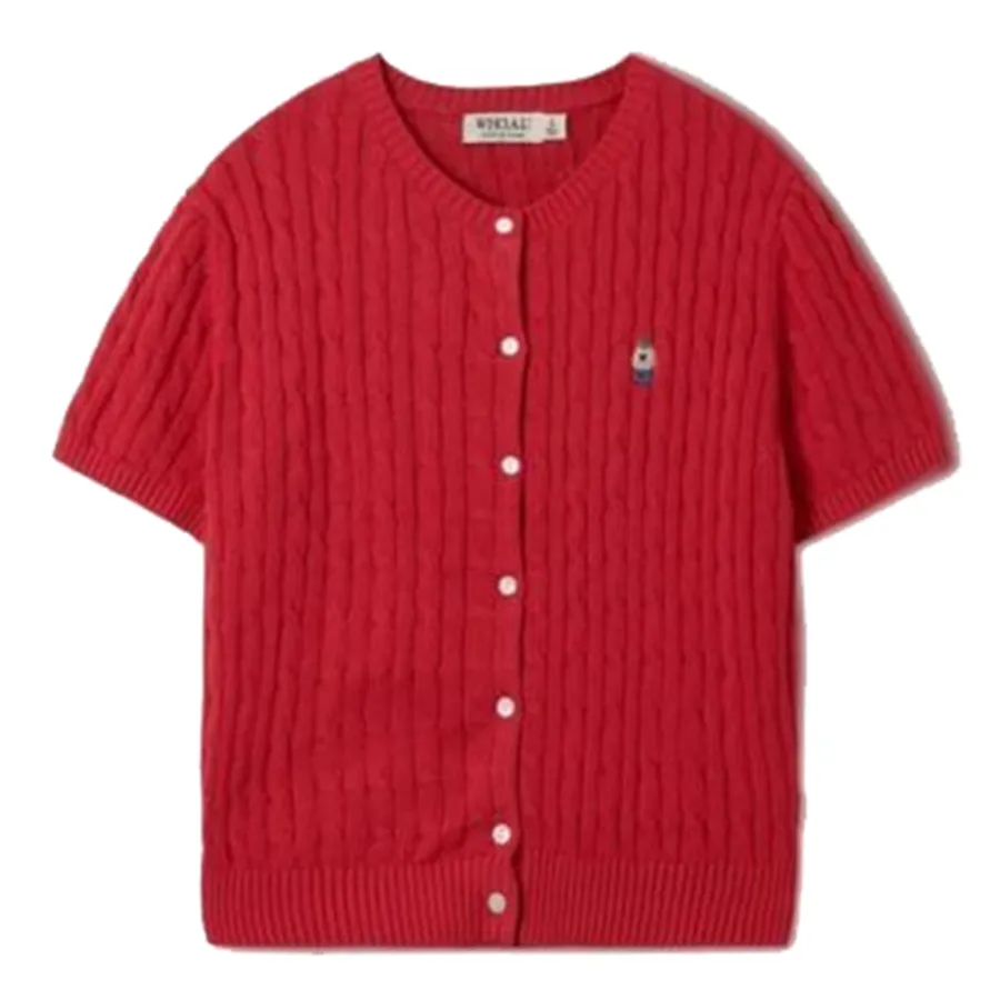 Áo Len Nữ WHOAU Cardigan Steve R-Neck Short Sleeve WHCKF2401F 524585 Red Màu Đỏ Size S