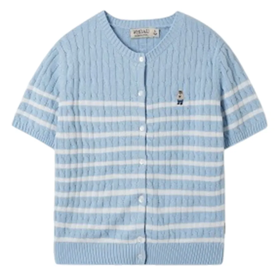 Áo Len Nữ WHOAU Cardigan Steve R-Neck Short Sleeve WHCKF2401F Light Blue Màu Xanh Nhạt Size M