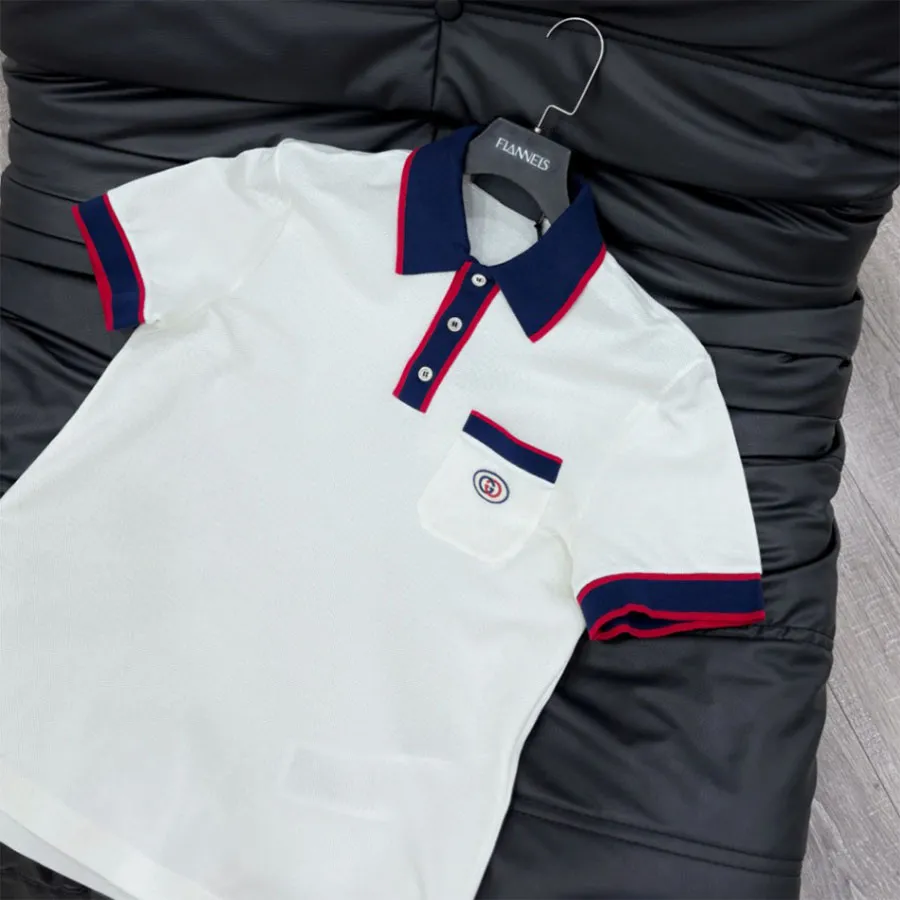 Áo Polo Nam Gucci Piquet With Interlocking G White 653380 XJDF8