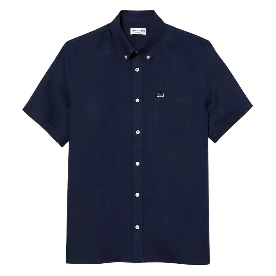 Áo Sơ Mi Nam Lacoste Men's Short Sleeve Linen Shirt CH5699 166 Màu Xanh Navy Size 39