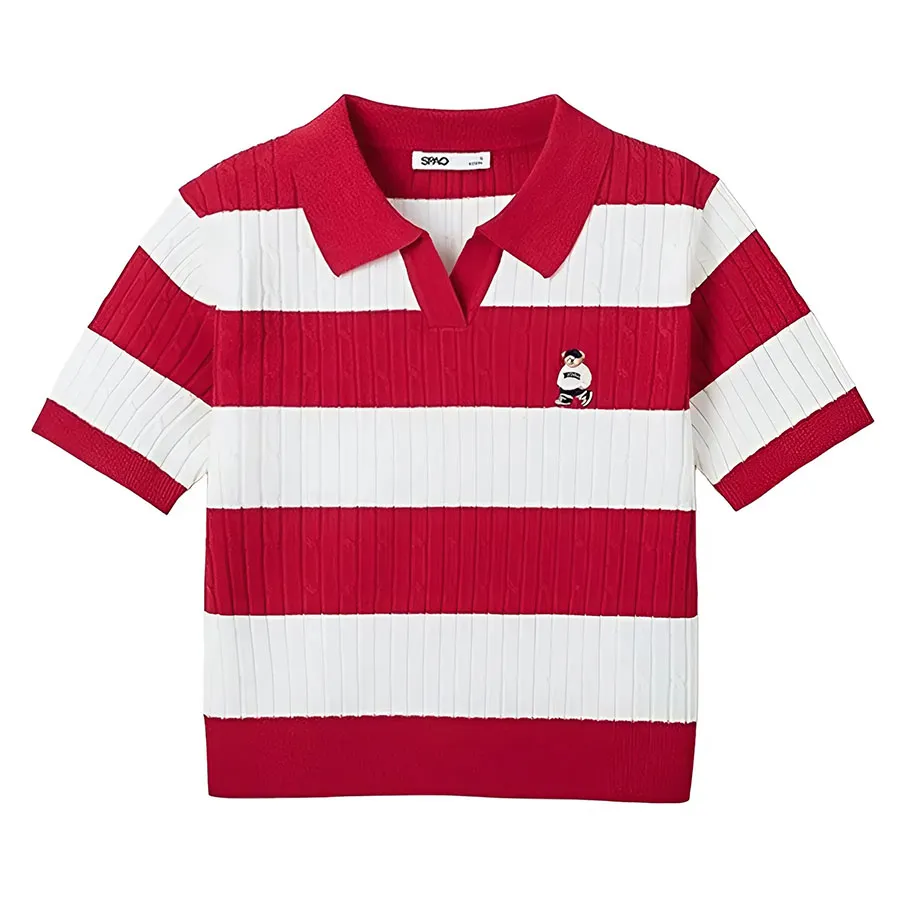 ●SPAO● Woody Cable Half-open Short-sleeved Knit SPKWF24G51 Áo Polo Nữ Spao Cable Half Open Half Sleeve Knit T-Shirt