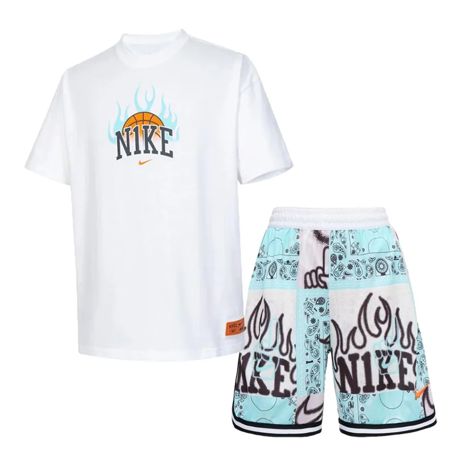 Bộ Quần Áo Cộc Tay Nam Nike HF6156-100 / HF6151-418 Màu Trắng Xanh Size M