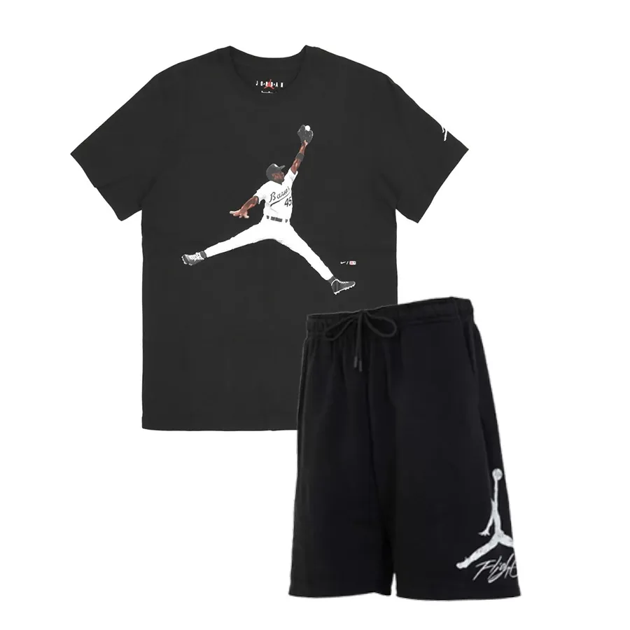 Bộ Quần Áo Cộc Tay Nam Nike Jordan Flight FN5991-010/FN6420-010 Màu Đen Size M