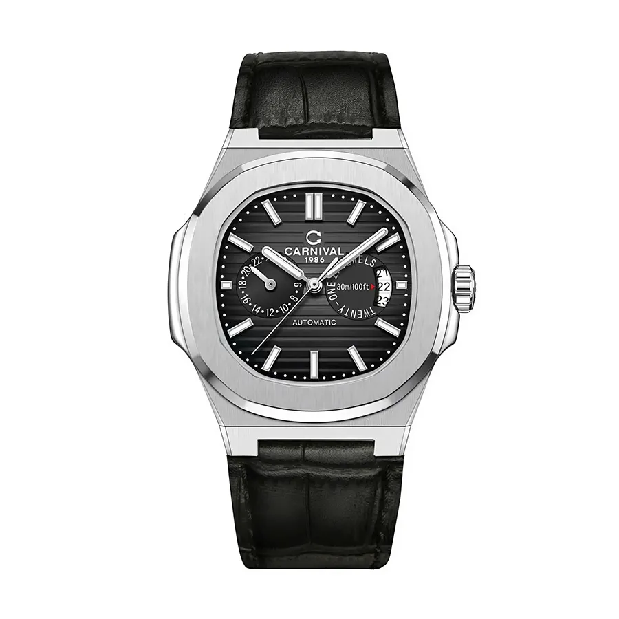 Đồng Hồ Nam Carnival Black Dial Watch 8158G-VT-DD-D Màu Bạc Đen