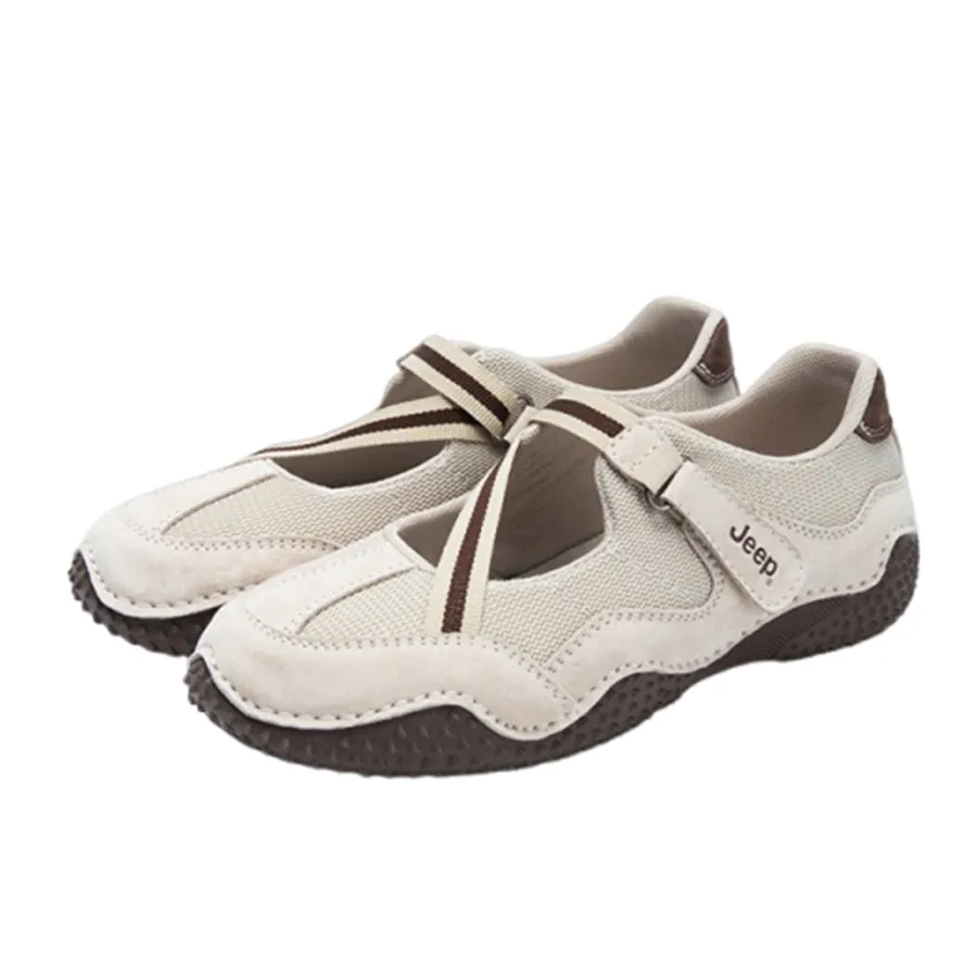 Giày Bệt Nữ Jeep Dây Chéo P651W13085 Màu Trắng/Nâu Size 36
