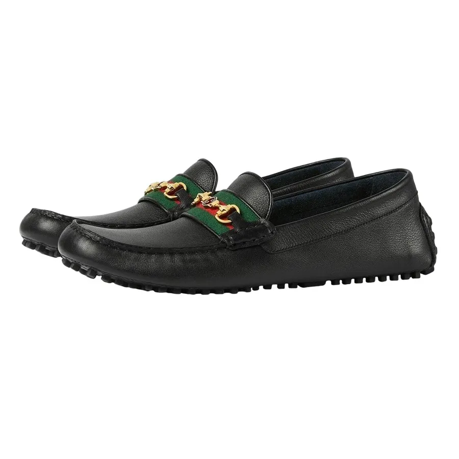 Giày Lười Nam Gucci GG Logo Mocca Black Leather 6246981XH101066 Màu Đen Size 43