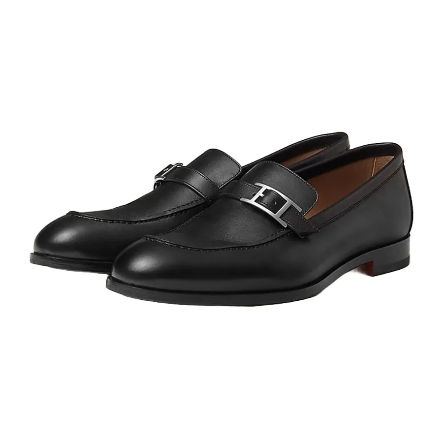 Mocassin Hermes Charlotte Noir H21197 - Taille 41.5 - Occasion Très Bon état - Fabriqué En France