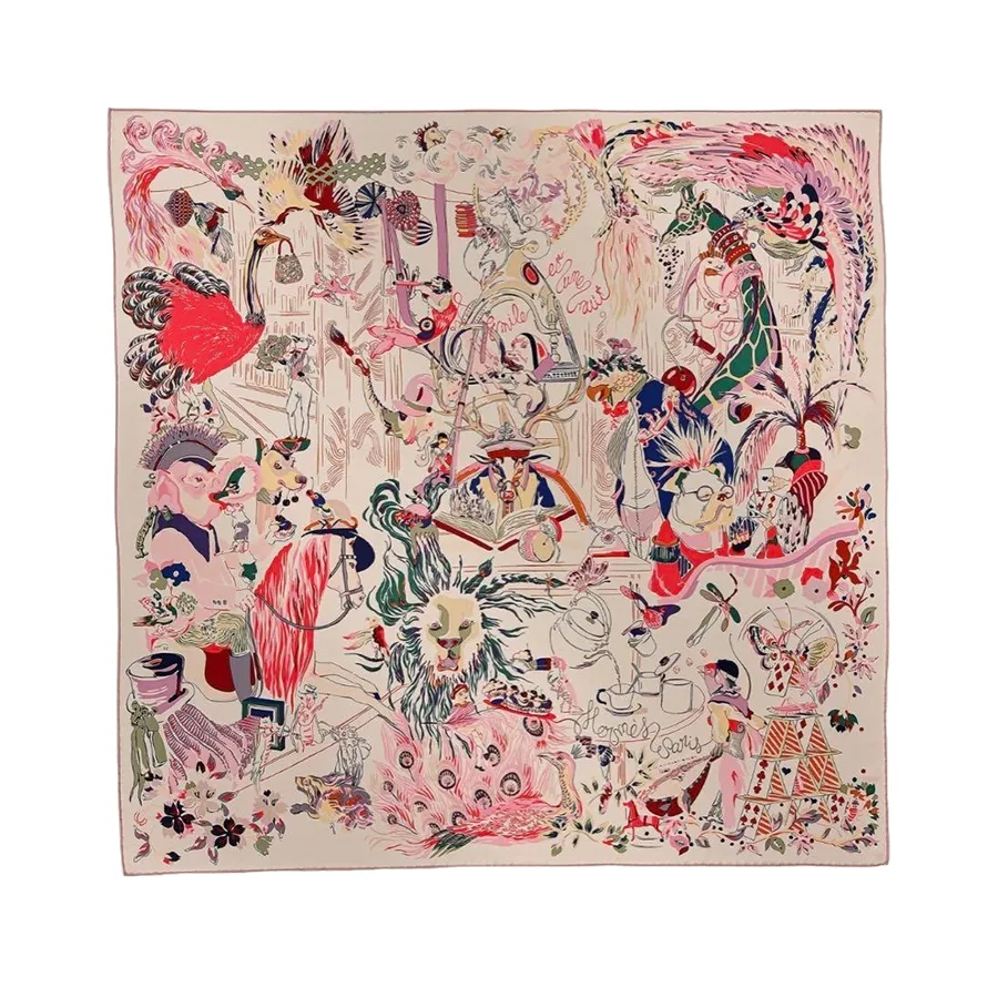 Khăn Nữ Hermès Emile's Night Carre 90 Scarf Màu Hồng Họa Tiết D-QN