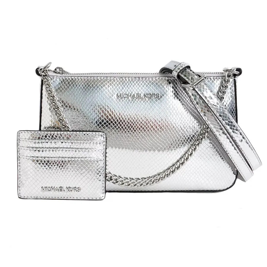 Set Túi Đeo Vai Michael Kors Shoulder Bag Jet Set Travel Chain Silver 35F4SGZD6M Màu Bạc