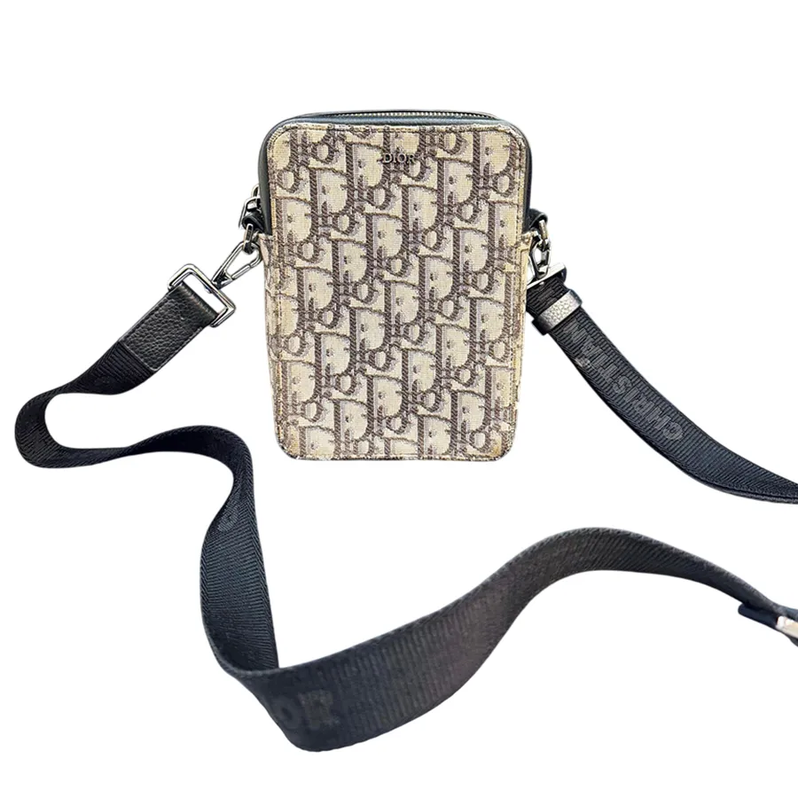 Túi Đeo Chéo Nam Dior Oblique Messenger Pouch Crossbody Bag Màu Be Họa Tiết