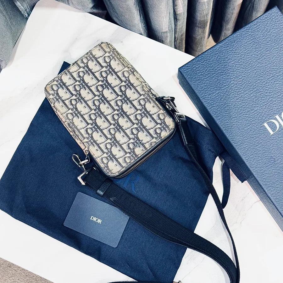 Túi Đeo Chéo Nam Dior Oblique Messenger Pouch Crossbody Bag Màu Be