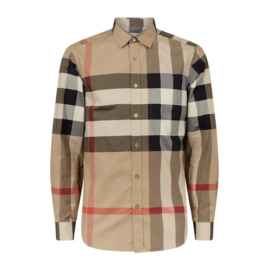 Áo Sơ Mi Dài Tay Nam Burberry 8010213 Wide Vintage Check Stretch Shirt Màu Be Kẻ Size L