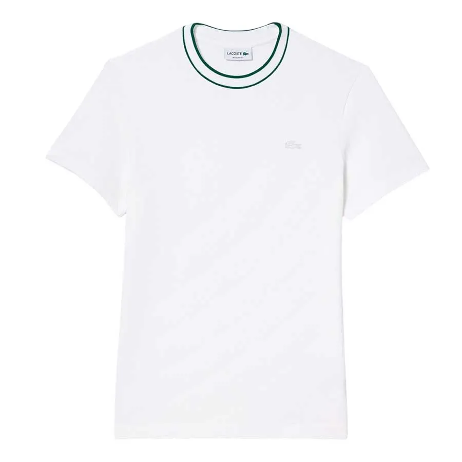 Áo Thun Nam Lacoste Lined Rib Neck Pique Tshirt TH1004 001 Màu Trắng Size 4