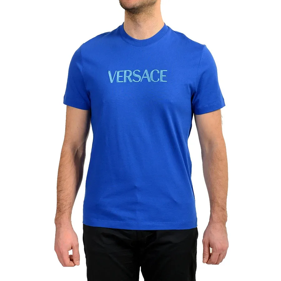 Áo Thun Nam Versace With Logo Print In Blue 1011860 1A10523 2UR60 Màu Xanh Blue Size M