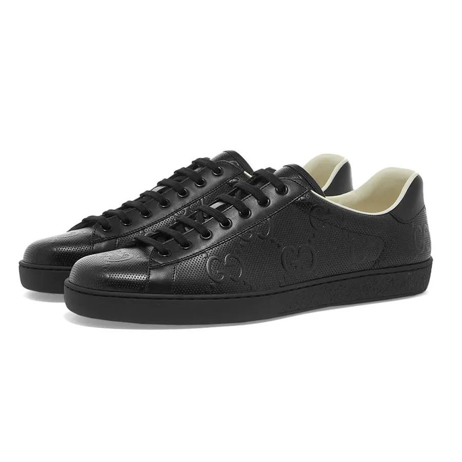 GG ACE SNEAKER WITH WEB IN BEIGE EMBOSSED SUEDE AND WOOL LINING