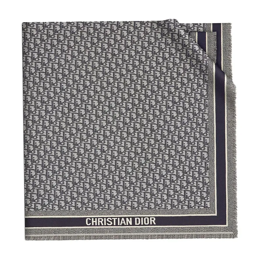 Khăn Quàng Cổ Nữ Dior Oblique Shawl Scarf Màu Xanh Navy/Xám