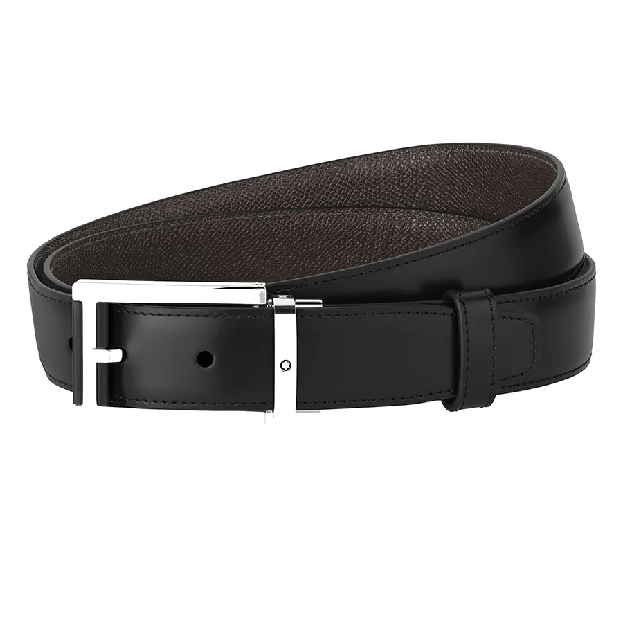 Thắt Lưng Nam Montblanc Opasky MB126008 Rectangular Stainless Steel & Black Leather Pin Buckle Belt Màu Đen