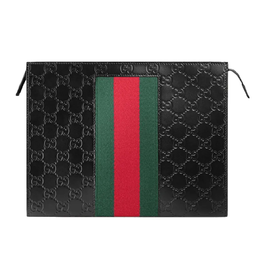 Túi Cầm Tay Nam Gucci Signature Web Pouch 475316-CWCLN-1060 Màu Đen