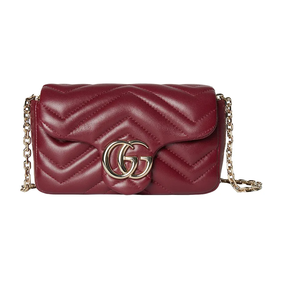 TÚI ĐEO VAI GUCCI MARMONT MEDIUM DA NÂU PHỐI KIM LOẠI VÀNG CỔ ĐIỂN