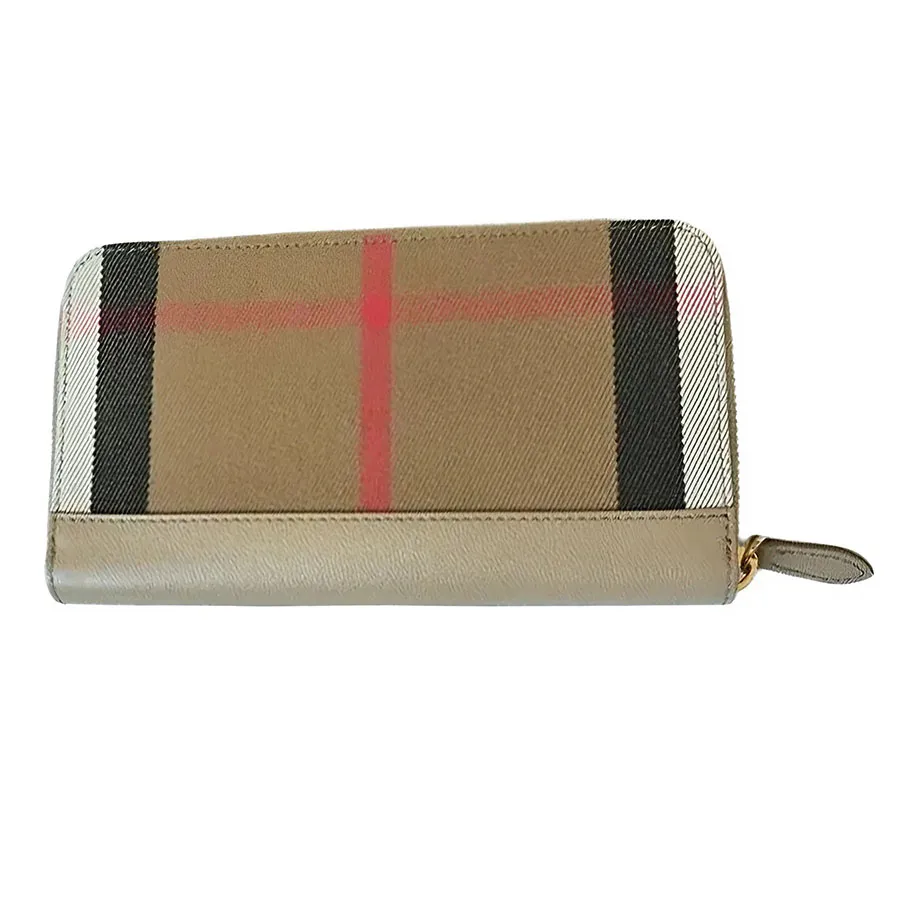Ví Nữ Burberry Nova Check Leather Long Zip Around Wallet Beige