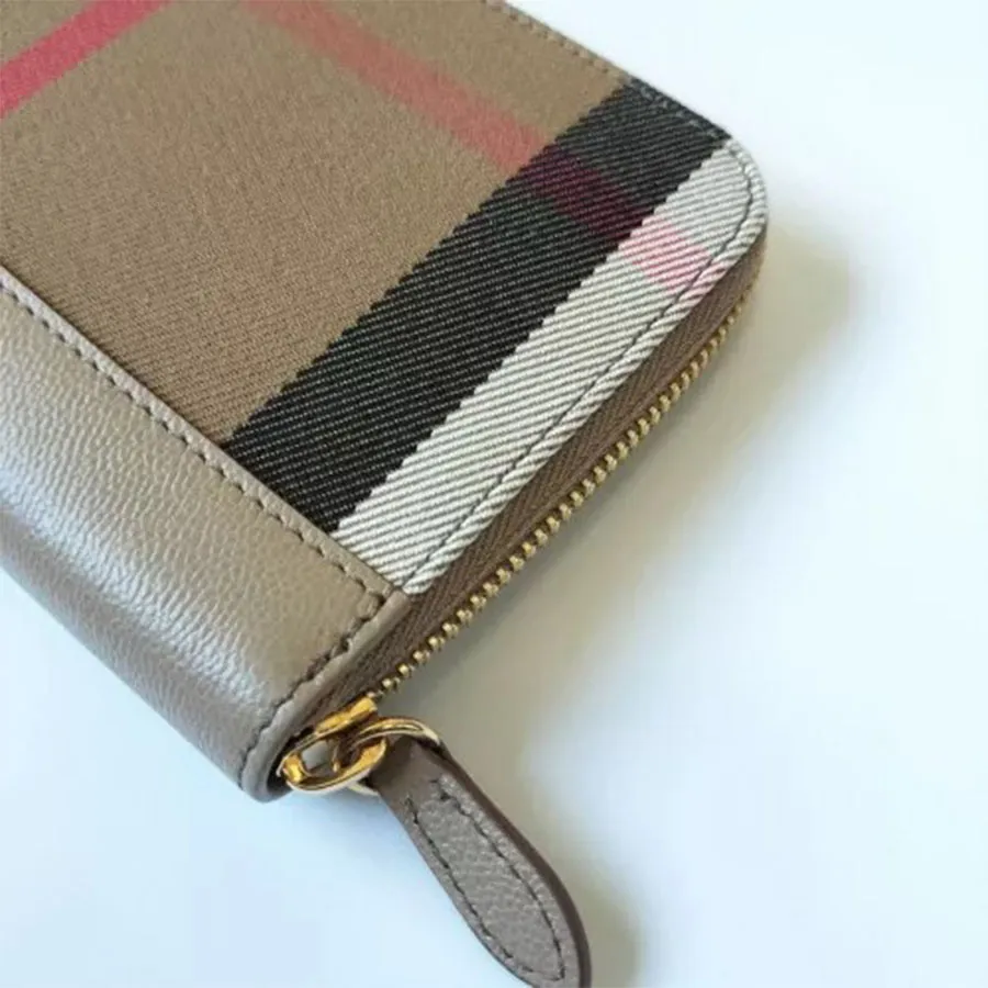 Ví Nữ Burberry Nova Check Leather Long Zip Around Wallet Beige