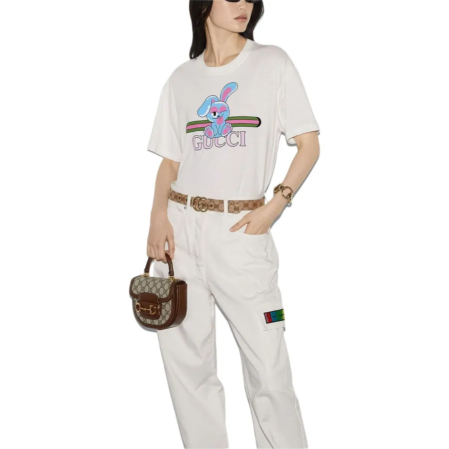 Áo Phông Nữ Gucci Cotton Jersey Printed TShirt Off White 776596