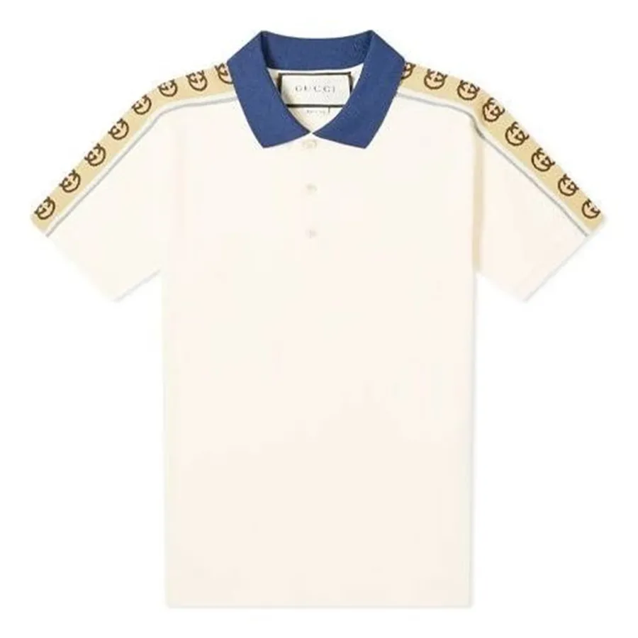 Áo Polo Nam Gucci Interlock Double G Stripe Short Sleeve Shirt Ivory 598949-XJB0Q-9247 Màu Trắng Ngà Size XS