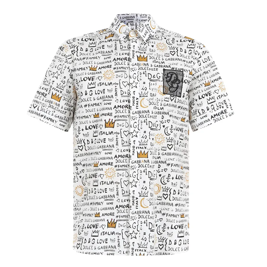Áo Sơ Mi Cộc Tay Nam Dolce & Gabbana D&G Hoạ Tiết Màu Trắng Size 40