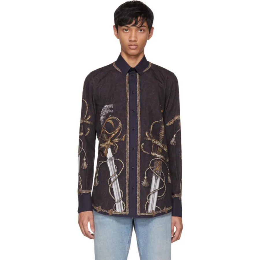 Áo Sơ Mi Dolce & Gabbana D&G Knight Shirt Màu Xanh Đen Size 38